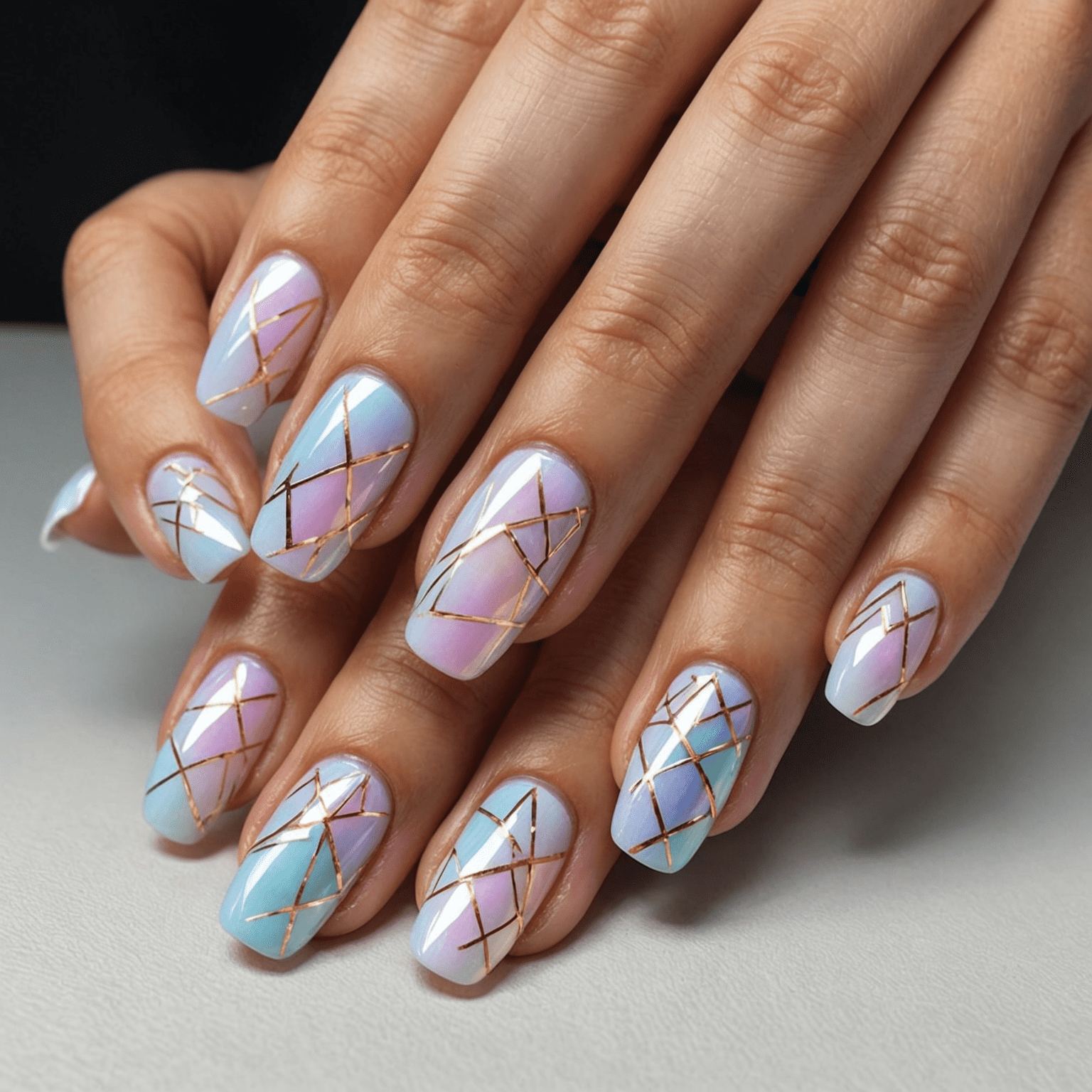 Various nail art designs showcasing trendy patterns like geometric shapes, holographic effects, and minimalist lines, all created using silk wraps
